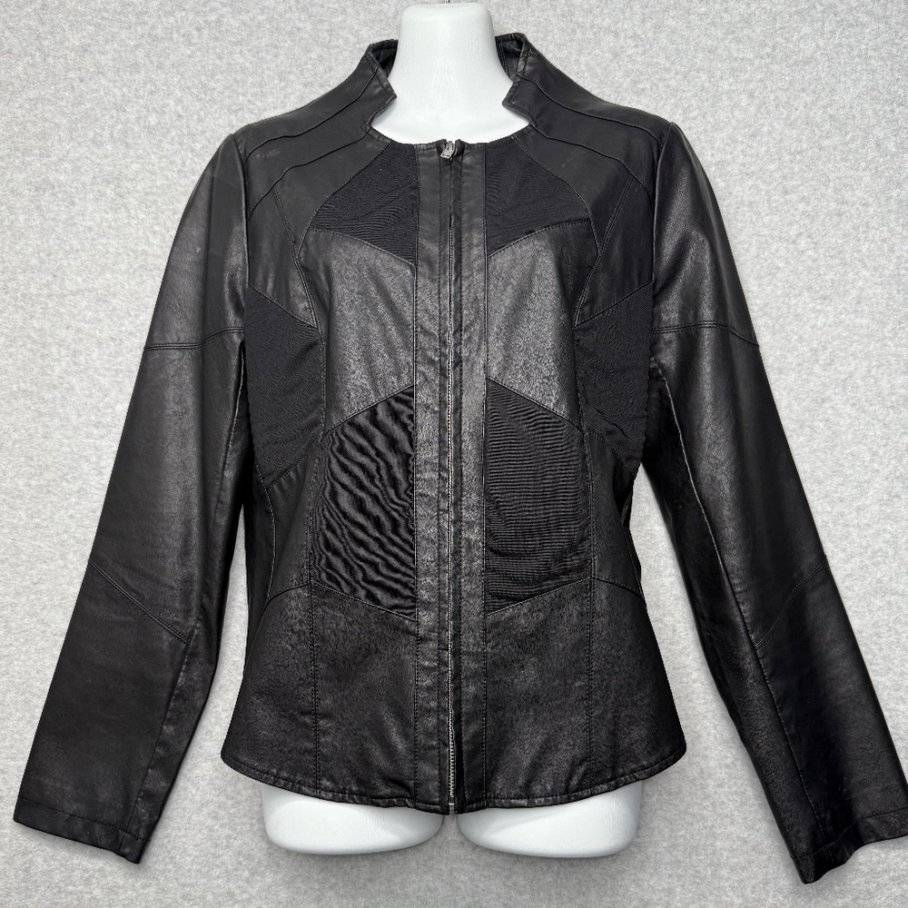 Maude Women's Leather Mix Media Moto Biker Jacket Black Size Small Stretch